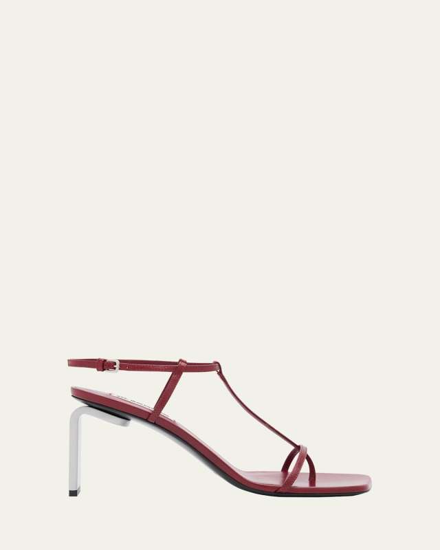Leather T-Strap Heeled Sandals